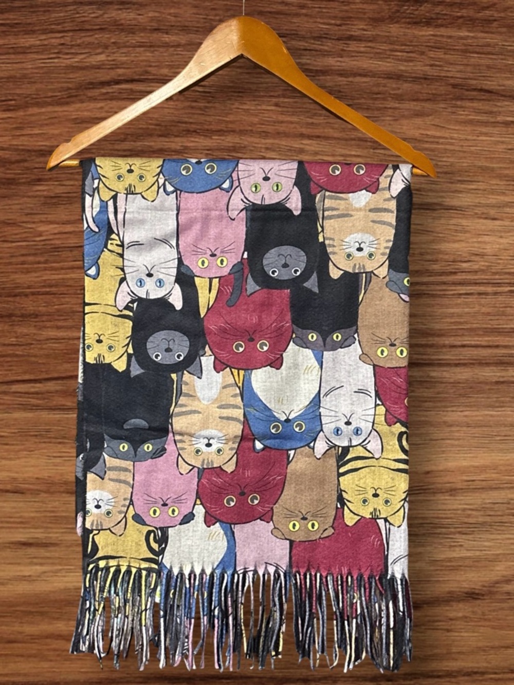 New Without Tags Colorful Cat Print Fringe Blanket Scarf